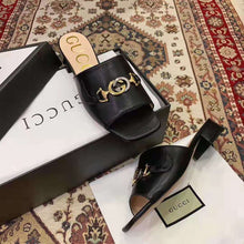Load image into Gallery viewer, Gucci Women Zumi Leather Slide Sandal Interlocking G Horsebit Black Leather 2.5 cm Heel Height