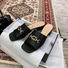 Load image into Gallery viewer, Gucci Women Zumi Leather Slide Sandal Interlocking G Horsebit Black Leather 2.5 cm Heel Height