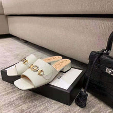 Load image into Gallery viewer, Gucci Women Zumi Leather Slide Sandal Interlocking G Horsebit White Leather 2.5 cm Heel Height