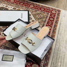 Load image into Gallery viewer, Gucci Women Zumi Leather Slide Sandal Interlocking G Horsebit White Leather 2.5 cm Heel Height