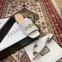 Load image into Gallery viewer, Gucci Women Zumi Leather Slide Sandal Interlocking G Horsebit White Leather 2.5 cm Heel Height