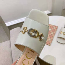 Load image into Gallery viewer, Gucci Women Zumi Leather Slide Sandal Interlocking G Horsebit White Leather 2.5 cm Heel Height