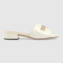 Load image into Gallery viewer, Gucci Women Zumi Leather Slide Sandal Interlocking G Horsebit White Leather 2.5 cm Heel Height
