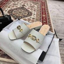 Load image into Gallery viewer, Gucci Women Zumi Leather Slide Sandal Interlocking G Horsebit White Leather 2.5 cm Heel Height