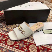 Load image into Gallery viewer, Gucci Women Zumi Leather Slide Sandal Interlocking G Horsebit White Leather 2.5 cm Heel Height