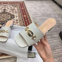 Load image into Gallery viewer, Gucci Women Zumi Leather Slide Sandal Interlocking G Horsebit White Leather 2.5 cm Heel Height
