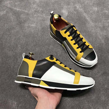 Load image into Gallery viewer, Hermes Men Rebus Sneaker Shoes Black Yellow and Khaki Insert