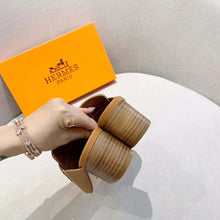 Load image into Gallery viewer, Hermes Women Alma Sandal Calfskin Fringe Detail Palladium Plated "H"-Brown