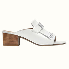 Load image into Gallery viewer, Hermes Women Alma Sandal Calfskin Fringe Detail Palladium Plated "H"-White