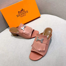 Load image into Gallery viewer, Hermes Women Alma Sandal Goatskin with Fringe Detail-Pink