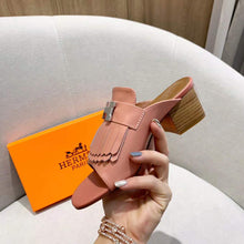 Load image into Gallery viewer, Hermes Women Alma Sandal Goatskin with Fringe Detail-Pink