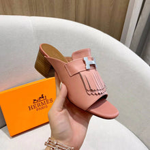 Load image into Gallery viewer, Hermes Women Alma Sandal Goatskin with Fringe Detail-Pink