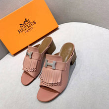 Load image into Gallery viewer, Hermes Women Alma Sandal Goatskin with Fringe Detail-Pink