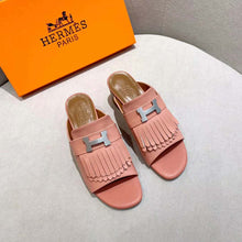 Load image into Gallery viewer, Hermes Women Alma Sandal Goatskin with Fringe Detail-Pink