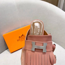 Load image into Gallery viewer, Hermes Women Alma Sandal Goatskin with Fringe Detail-Pink