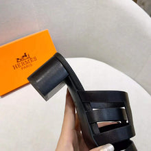 Load image into Gallery viewer, Hermes Women Amica Sandal Calfskin Two Intertwined Initials Straight Cut Edges-Black