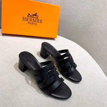 Load image into Gallery viewer, Hermes Women Amica Sandal Calfskin Two Intertwined Initials Straight Cut Edges-Black