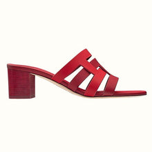 Load image into Gallery viewer, Hermes Women Amica Sandal Calfskin Two Intertwined Initials Straight Cut Edges-Red