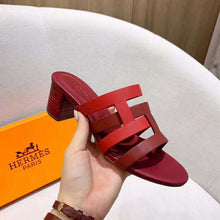 Load image into Gallery viewer, Hermes Women Amica Sandal Calfskin Two Intertwined Initials Straight Cut Edges-Red