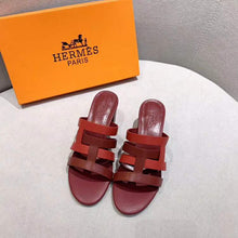 Load image into Gallery viewer, Hermes Women Amica Sandal Calfskin Two Intertwined Initials Straight Cut Edges-Red