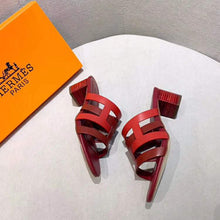 Load image into Gallery viewer, Hermes Women Amica Sandal Calfskin Two Intertwined Initials Straight Cut Edges-Red