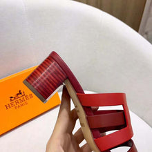Load image into Gallery viewer, Hermes Women Amica Sandal Calfskin Two Intertwined Initials Straight Cut Edges-Red