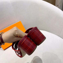 Load image into Gallery viewer, Hermes Women Amica Sandal Calfskin Two Intertwined Initials Straight Cut Edges-Red