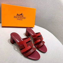 Load image into Gallery viewer, Hermes Women Amica Sandal Calfskin Two Intertwined Initials Straight Cut Edges-Red