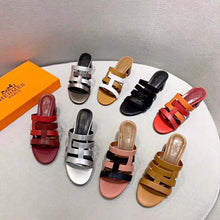 Load image into Gallery viewer, Hermes Women Amica Sandal Calfskin Two Intertwined Initials Straight Cut Edges-Red