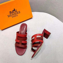 Load image into Gallery viewer, Hermes Women Amica Sandal Calfskin Two Intertwined Initials Straight Cut Edges-Red