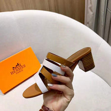 Load image into Gallery viewer, Hermes Women Amica Sandal Calfskin Two Intertwined Initials Straight Cut Edges-Sandy