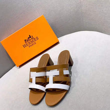 Load image into Gallery viewer, Hermes Women Amica Sandal Calfskin Two Intertwined Initials Straight Cut Edges-Sandy