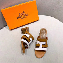 Load image into Gallery viewer, Hermes Women Amica Sandal Calfskin Two Intertwined Initials Straight Cut Edges-Sandy