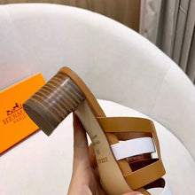 Load image into Gallery viewer, Hermes Women Amica Sandal Calfskin Two Intertwined Initials Straight Cut Edges-Sandy