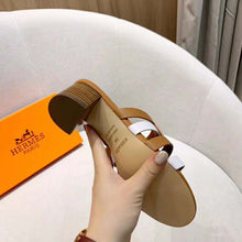 Load image into Gallery viewer, Hermes Women Amica Sandal Calfskin Two Intertwined Initials Straight Cut Edges-Sandy