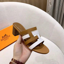 Load image into Gallery viewer, Hermes Women Amica Sandal Calfskin Two Intertwined Initials Straight Cut Edges-Sandy