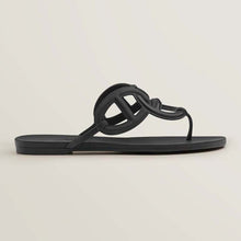 Load image into Gallery viewer, Hermes Women Egerie Sandal in Waterproof TPU with Chaine D Ancre Motif-Black