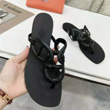 Load image into Gallery viewer, Hermes Women Egerie Sandal in Waterproof TPU with Chaine D Ancre Motif-Black