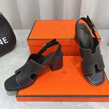 Load image into Gallery viewer, Hermes Women Elbe 60 Sandal in Calfskin Leather-Black