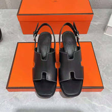 Load image into Gallery viewer, Hermes Women Elbe 60 Sandal in Calfskin Leather-Black