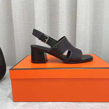 Load image into Gallery viewer, Hermes Women Elbe 60 Sandal in Calfskin Leather-Black