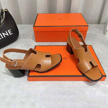 Load image into Gallery viewer, Hermes Women Elbe 60 Sandal in Calfskin with H Cut-Out Detail-Brown