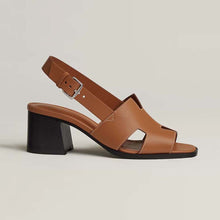 Load image into Gallery viewer, Hermes Women Elbe 60 Sandal in Calfskin with H Cut-Out Detail-Brown