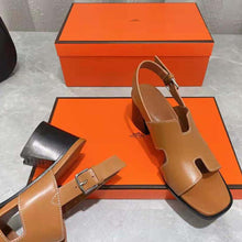 Load image into Gallery viewer, Hermes Women Elbe 60 Sandal in Calfskin with H Cut-Out Detail-Brown