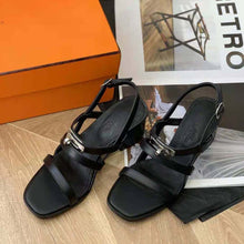 Load image into Gallery viewer, Hermes Women Eve 60 Sandal in Calfskin Leather-Black