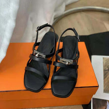Load image into Gallery viewer, Hermes Women Eve 60 Sandal in Calfskin Leather-Black
