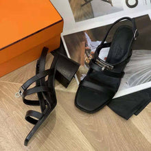 Load image into Gallery viewer, Hermes Women Eve 60 Sandal in Calfskin Leather-Black
