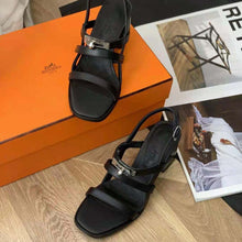 Load image into Gallery viewer, Hermes Women Eve 60 Sandal in Calfskin Leather-Black