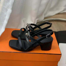 Load image into Gallery viewer, Hermes Women Eve 60 Sandal in Calfskin Leather-Black