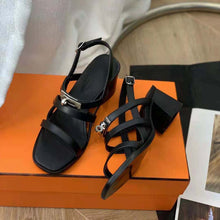 Load image into Gallery viewer, Hermes Women Eve 60 Sandal in Calfskin Leather-Black